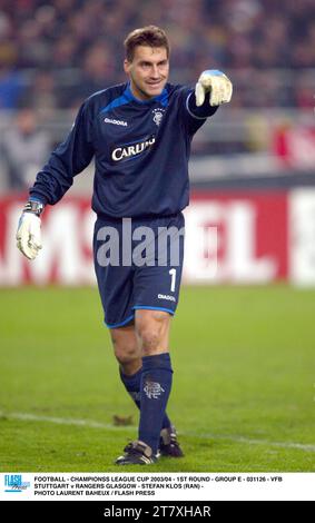 FUSSBALL - CHAMPIONSS LEAGUE CUP 2003/04 - 1. RUNDE - GRUPPE E - 031126 - VFB STUTTGART / RANGERS GLASGOW - STEFAN KLOS (RAN) - FOTO LAURENT BAHEUX / FLASH PRESS Stockfoto