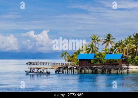 Blick auf das Tauchresort in Pulau Panaki, Raja Ampat, Indonesien, Südostasien, Asien Stockfoto