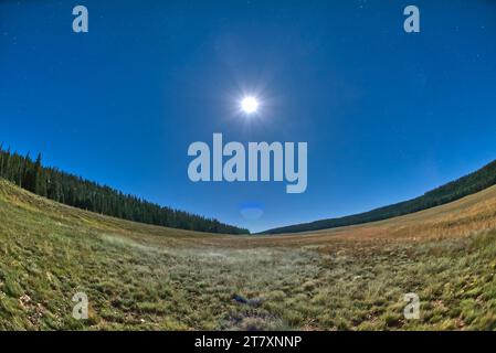 Pleasant Valley mit Blick nach Süden, beleuchtet von Mondlicht, Grand Canyon North Rim, Arizona, Vereinigte Staaten von Amerika, Nordamerika Stockfoto