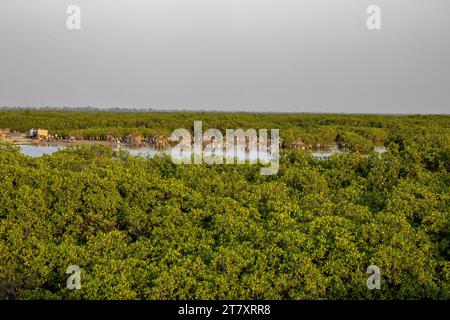 Alte Kornspeicher auf einer Insel zwischen Mangrovenbäumen, Joal-Fadiouth, Senegal, Westafrika, Afrika Stockfoto