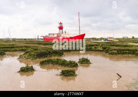 Leuchtschiff Tollesbury (Lichtschiff 15), im Naturschutzgebiet Tollesbury Wick, nahe Maldon, Essex, England, Vereinigtes Königreich, Europa Stockfoto