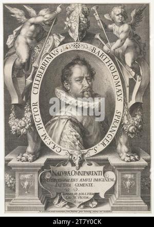 Jan Harmensz. Müller (Gravierer) Porträt Bartholomäus Spranger im allegorischen Rahmen. Kupferstich 1597 , 1597 Stockfoto