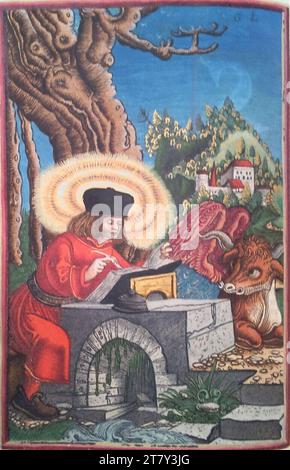 Georg Lemberger Neues Testament (Lutherbibel): Evangelistisches Bild: Lukas. Holzschnitt, farbig 1524, 1524 Stockfoto