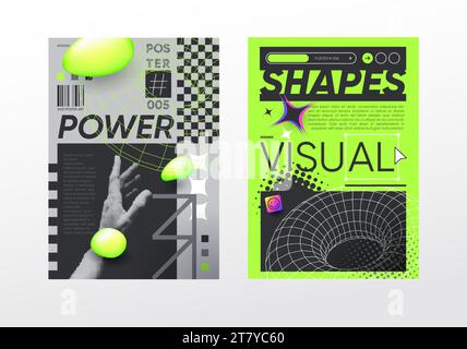 Saures minimalistisches Poster, geometrische Verlaufsformen und Typografie-Komposition. Geometrische Formen, Poster, Etiketten, Banner, seltsame abstrakte Formen Stock Vektor