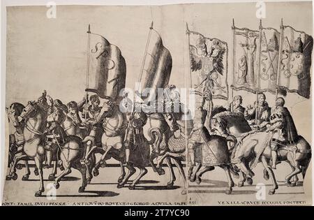 Nikolaus Hogenberg (Radierer in) Triumphzug von Kaiser Karl V. und Papst Clemens VII. Nach der kaiserlichen Krönung am 24. Februar 1530 in Bologna: Blatt 6. Ätzen auf Papier um 1610 Stockfoto