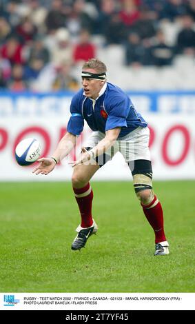 RUGBY - TESTSPIEL 2002 - FRANKREICH GEGEN KANADA - 021123 - IMANOL HARINORDOQUY (FRA) - FOTO LAURENT BAHEUX / FLASH PRESS Stockfoto