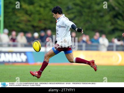 RUGBY - FRANZÖSISCHE MEISTERSCHAFT 2003 - GRENOBLE GEGEN BEGLES-BORDEAUX - 021201 - FREDERICO TODESCHINI (BEG) - FOTO LAURENT BAHEUX / FLASH PRESS Stockfoto