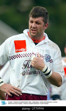 RUGBY - FRANZÖSISCHE MEISTERSCHAFT 2003 - GRENOBLE GEGEN BEGLES-BORDEAUX - 021201 - MATTHYS STOLTZ (BEG) - FOTO LAURENT BAHEUX / FLASH PRESS Stockfoto