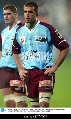 RUGBY - HEINEKEN CUP 2003/04 - POOL 5 - 031206 - CS BOURGOIN-JALLIEU / MÜNSTER - JULIEN PIERRE (BOU) - FOTO LAURENT BAHEUX / FLASH PRESS Stockfoto