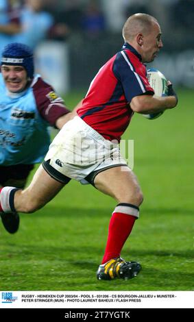 RUGBY - HEINEKEN CUP 2003/04 - POOL 5 - 031206 - CS BOURGOIN-JALLIEU / MÜNSTER - PETER STRINGER (MUN) - FOTO LAURENT BAHEUX / FLASH PRESS Stockfoto