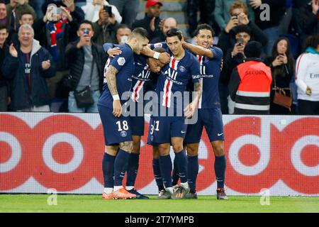 Kylian Mbappe feiert sein Tor mit Mauro Icardi, Angel Di maria und Marquinhos während des französischen Meisterschaftsspiels L1 Le Classico zwischen Paris Saint-Germain und Olympique de Marseille am 27. Oktober 2019 im Parc des Princes Stadion in Paris, Frankreich - Foto Mehdi Taamallah / DPPI Stockfoto