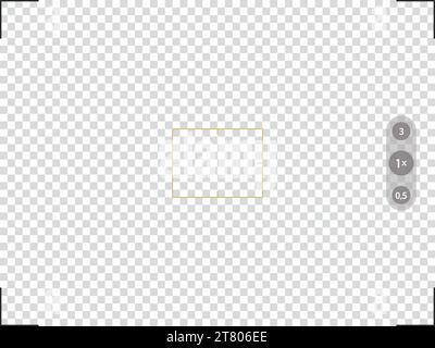 Raster für Videorekorder mit Digitalanzeige. Kamerasucher für Mobiltelefone mit gelbem quadratischem Ziel. Stock Vektor
