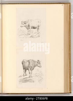 Johann Adam von Bartsch (Engraver) stehendes Rindfleisch im Profil links mit zwei Schafen im Hintergrund; stehendes Rindfleisch in Dreiviertelansicht nach vorne rechts mit Kopf im Profil. Ätzen 1791 , 1791 Stockfoto