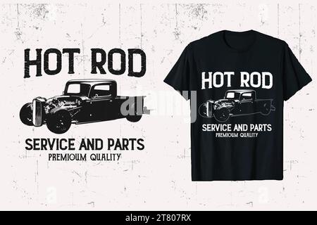 Hot Rod Auto Vector T-Shirt Design. Personalisierbares Hotrods T-Shirt mit schwarzem und weißem Hintergrund. Stock Vektor