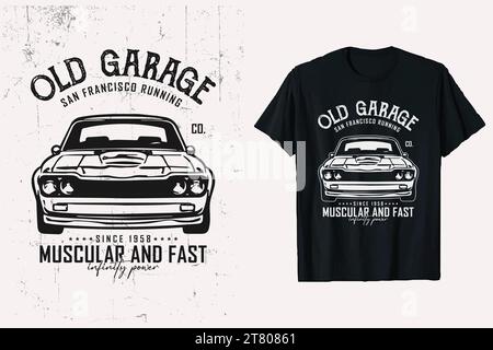 Altes Auto Vektor T-Shirt Design. Oldtimer-T-Shirt-Grafik. Benutzerdefinierte Druckvorlage im amerikanischen Retro-Auto. Stock Vektor