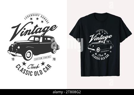 Oldtimer-T-Shirt mit Vektor-Design. Oldtimer-Grafik. Personalisierbares amerikanisches Muscle Car-T-Shirt. Stock Vektor