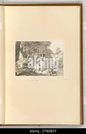 Johann Christoph Erhard (ausführende r Künstler in) Landschaft mit Frau und Kind in traditioneller Tracht mit Gebetsbuch und Rosenkranz. Ätzen 1819 , 1819 Stockfoto