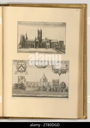 Wenzel Hollar (Gravierer) Kathedrale von Canterbury, Fassade; Ecclesia Burtoniensis, Monasticon Anglicanum. Ätzen um 1661 Stockfoto