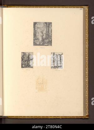 Jacob Binck (an der Entstehung Beteiligte r) Madonna mit Kind; Christus und der Samariter an der Quelle; Kindermord in Bethlehem. Kupferstich; Ätzung 1501-1600 , 1501/1600 Stockfoto