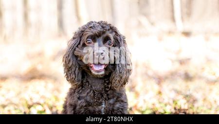 Ein brauner Cocker Spaniel x Poodle Mischhund, auch bekannt als Cockapoo Stockfoto