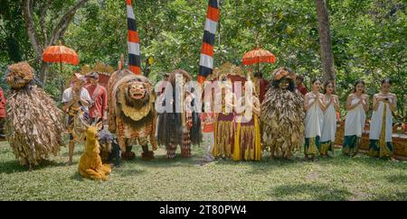 Die Geschichte von Lubdaka balinesischen Auftritten im Affenwald Ubud, Bali, Indonesien Stockfoto