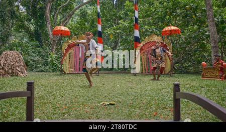 Die Geschichte von Lubdaka balinesischen Auftritten im Affenwald Ubud, Bali, Indonesien Stockfoto