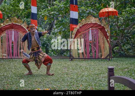 Die Geschichte von Lubdaka balinesischen Auftritten im Affenwald Ubud, Bali, Indonesien Stockfoto