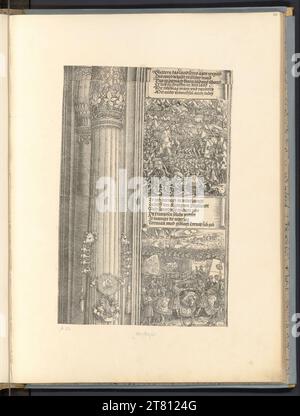 Albrecht Dürer (Werkstatt) Säulenpaar mit aragonesischer Kannenordnung, Feldzug in Geldern 1505, Feldzug in Flandern und Allianz mit Heinrich VIII 1513 (Ehrentor Kaiser Maximilians I., Historia Repräsentations, B ', C' 2,7, 10). Holzschnitt 1515 (Ausgaben 1526-1559) , 1515 Stockfoto