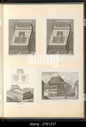 Diverse Künstler innen (an der Entstehung Beteiligte r) Tomb Albrecht Dürer; Albrecht Dürers Haus in Nürnberg. Ätzen 19. Jahrhundert, 19. Jahrhundert Stockfoto