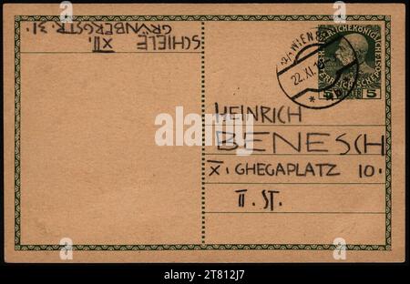 Egon Schiele (Verfasser in) Postkarte von Egon Schiele an Heinrich Benesch vom 22. November 1910. Bleistift 22. November 1910 , 22. 11. 1910 Stockfoto