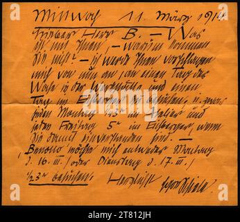 Egon Schiele (Verfasser in) Brief von Egon Schiele an Heinrich Benesch vom 11. März 1914. Tinte, Feder 11. März 1914 , 11. März 1914 Stockfoto