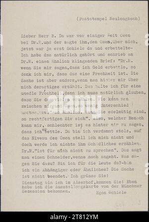 Egon Schiele (Verfasser in) Brief von Egon Schiele an Heinrich Benesch (Kopie). Geben Sie Papier um den 7. Oktober 1911 Stockfoto