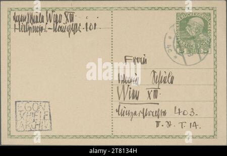 Egon Schiele (Verfasser in) Postkarte von Egon Schiele an Marie Schiele vom 31. Mai 1915. Tinte (schwarz) auf Papier 31. Mai 1915 , 31. Mai 1915 Stockfoto