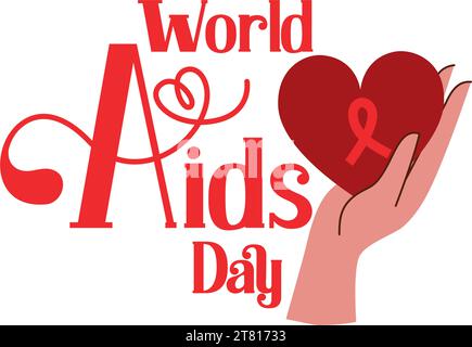 aids-Tagesbotschaft mit Hand-Lifting-Herz Stock Vektor