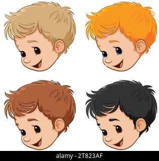 Eine Sammlung von Vektor-Cartoon-Illustrationen mit Happy Boy Heads Stock Vektor