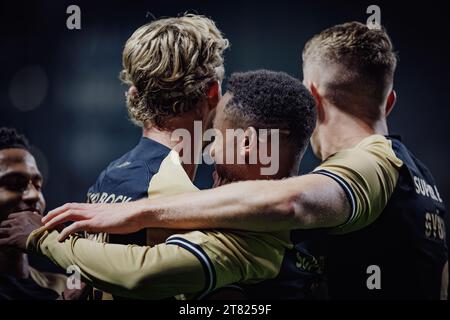 Geny Catamo feiert, nachdem er beim Spiel der Liga Portugal 23/24 zwischen Boavista FC und Sporting CP im Estadio do Bessa Seculo XXI, Porto, Stockfoto