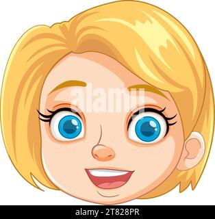 Ein fröhliches und attraktives Mädchen mit blauen Augen und einer kurzen blonden Frisur Stock Vektor