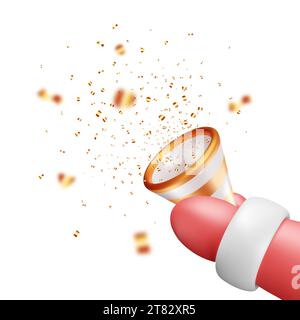 3D Party Popper mit Konfetti in Weihnachtsmannshand Stock Vektor