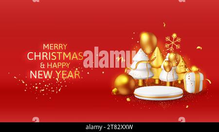 3D-Zylinderpodest und Weihnachtsbaum. Stock Vektor