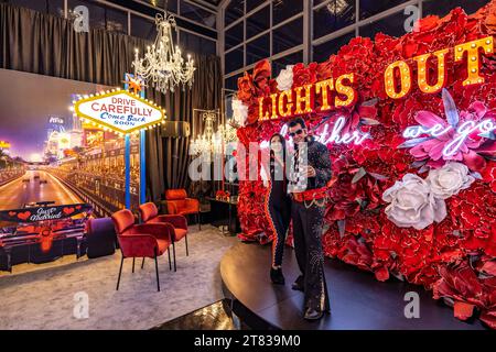 Las Vegas, Nevada - 17. November 2023: Race to the Altar ist eine Hochzeitskapelle beim Heineken Silver Las Vegas Grand Prix auf dem Las Vegas Strip Circuit. Quelle: Nick Paruch / Alamy Live News Stockfoto