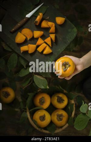 Japanische Persimmonsorten, Vietnam frischer Pfirsich Hi res Foto Stockfoto