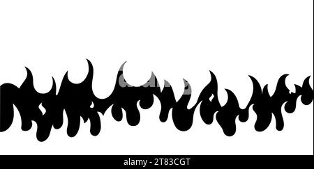Fire Flamme Black Vector Muster Line Frame. Feuerflacher einfacher Rand Hintergrund Illustration Stock Vektor