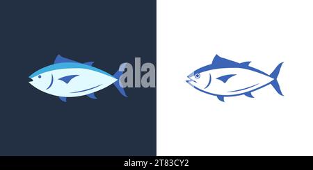 Abbildung des Symbols für das Thunfisch-Logo. Logo der Lachs-Thunfisch-Fischlinie mit Symbol für Meeresfrüchte Stock Vektor