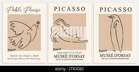 Enthält abstrakte Kunst-Set im Picasso-Stil, moderne Kunst-Sammlung für Dekoration. Vektor-İllustration-Poster. Kollektion für trendige Kunst. Stock Vektor