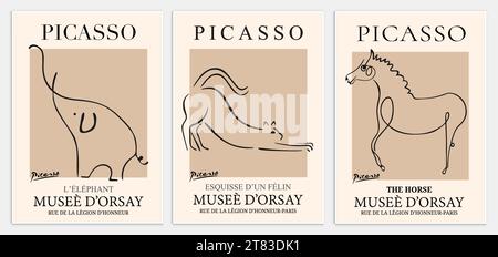 Enthält abstrakte Kunst-Set im Picasso-Stil, moderne Kunst-Sammlung für Dekoration. Vektor-İllustration-Poster. Kollektion für trendige Kunst. Stock Vektor