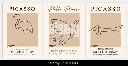 Enthält abstrakte Kunst-Set im Picasso-Stil, moderne Kunst-Sammlung für Dekoration. Vektor-İllustration-Poster. Kollektion für trendige Kunst. Stock Vektor