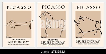 Enthält abstrakte Kunst-Set im Picasso-Stil, moderne Kunst-Sammlung für Dekoration. Vektor-İllustration-Poster. Kollektion für trendige Kunst. Stock Vektor