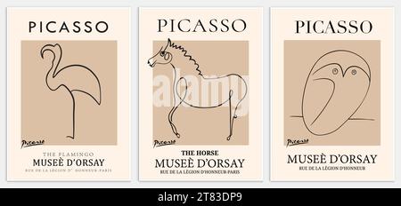 Enthält abstrakte Kunst-Set im Picasso-Stil, moderne Kunst-Sammlung für Dekoration. Vektor-İllustration-Poster. Kollektion für trendige Kunst. Stock Vektor