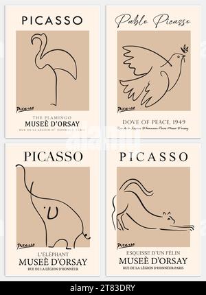 Enthält abstrakte Kunst-Set im Picasso-Stil, moderne Kunst-Sammlung für Dekoration. Vektor-İllustration-Poster. Kollektion für trendige Kunst. Stock Vektor