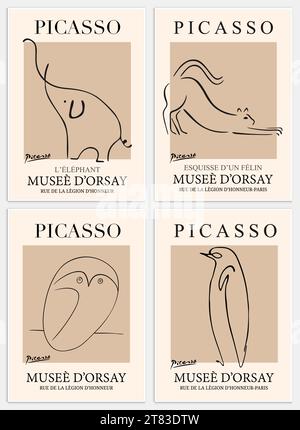 Enthält abstrakte Kunst-Set im Picasso-Stil, moderne Kunst-Sammlung für Dekoration. Vektor-İllustration-Poster. Kollektion für trendige Kunst. Stock Vektor